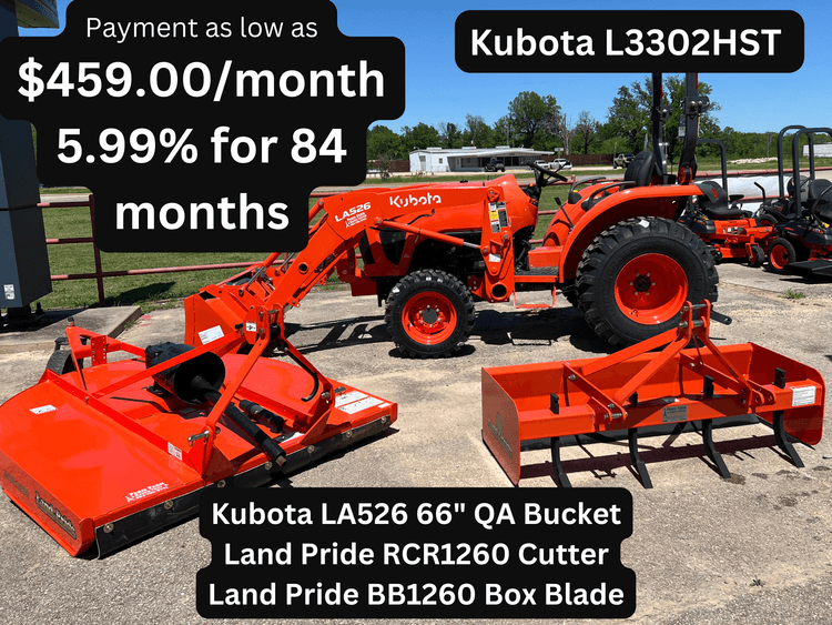 L3302HST TRACTOR PACKAGE WITH LOADER, CUTTER AND BOX BLADE!